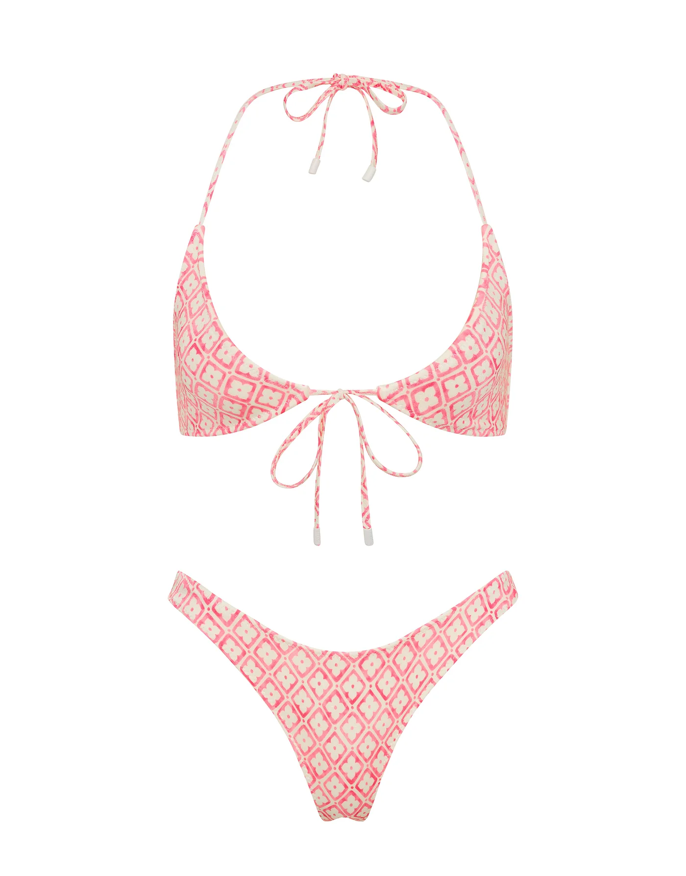 SOFI - PORTE Pink Geometric Halter Bikini Set