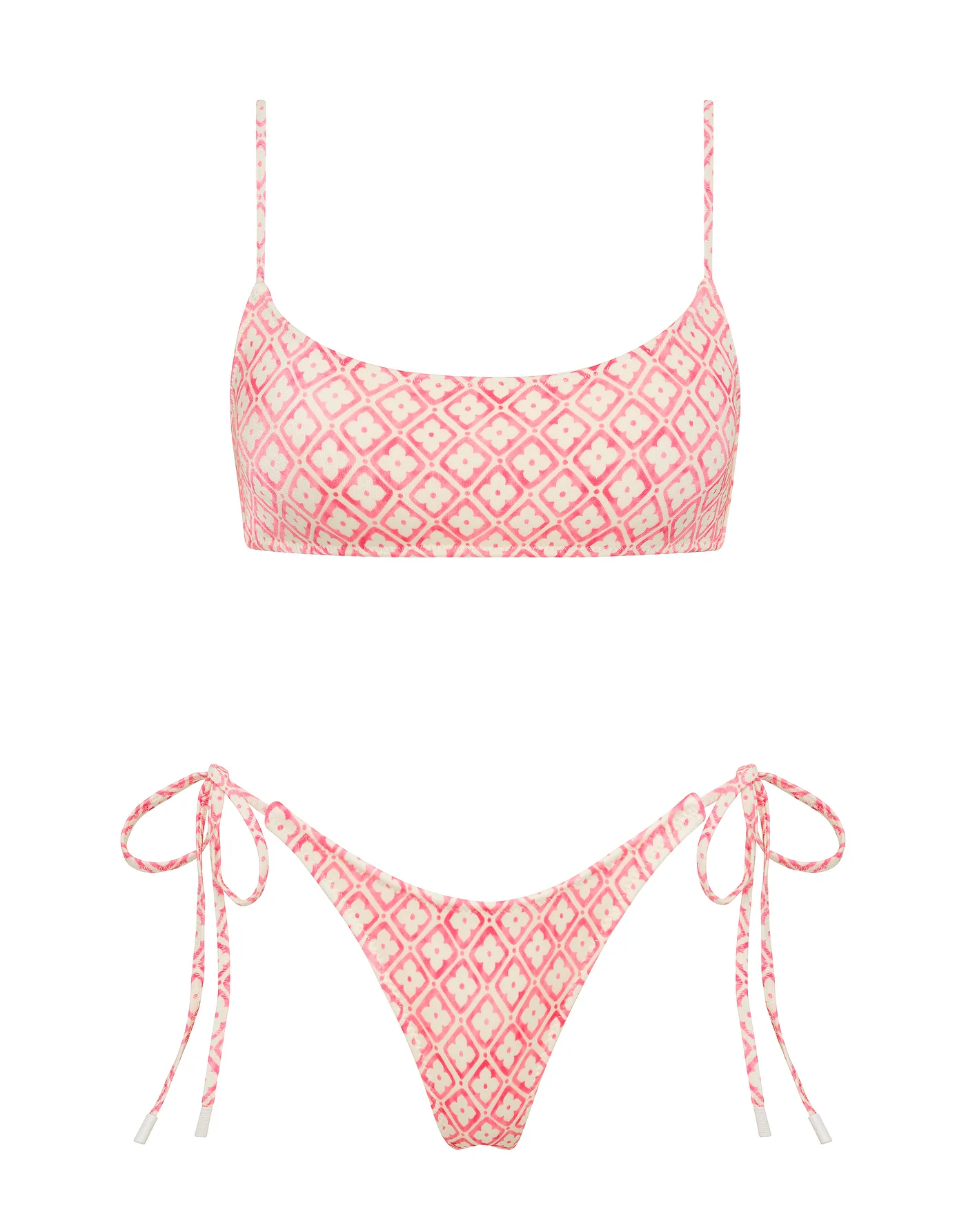 MICA - PORTE Pink Geometric Crop Bikini Set