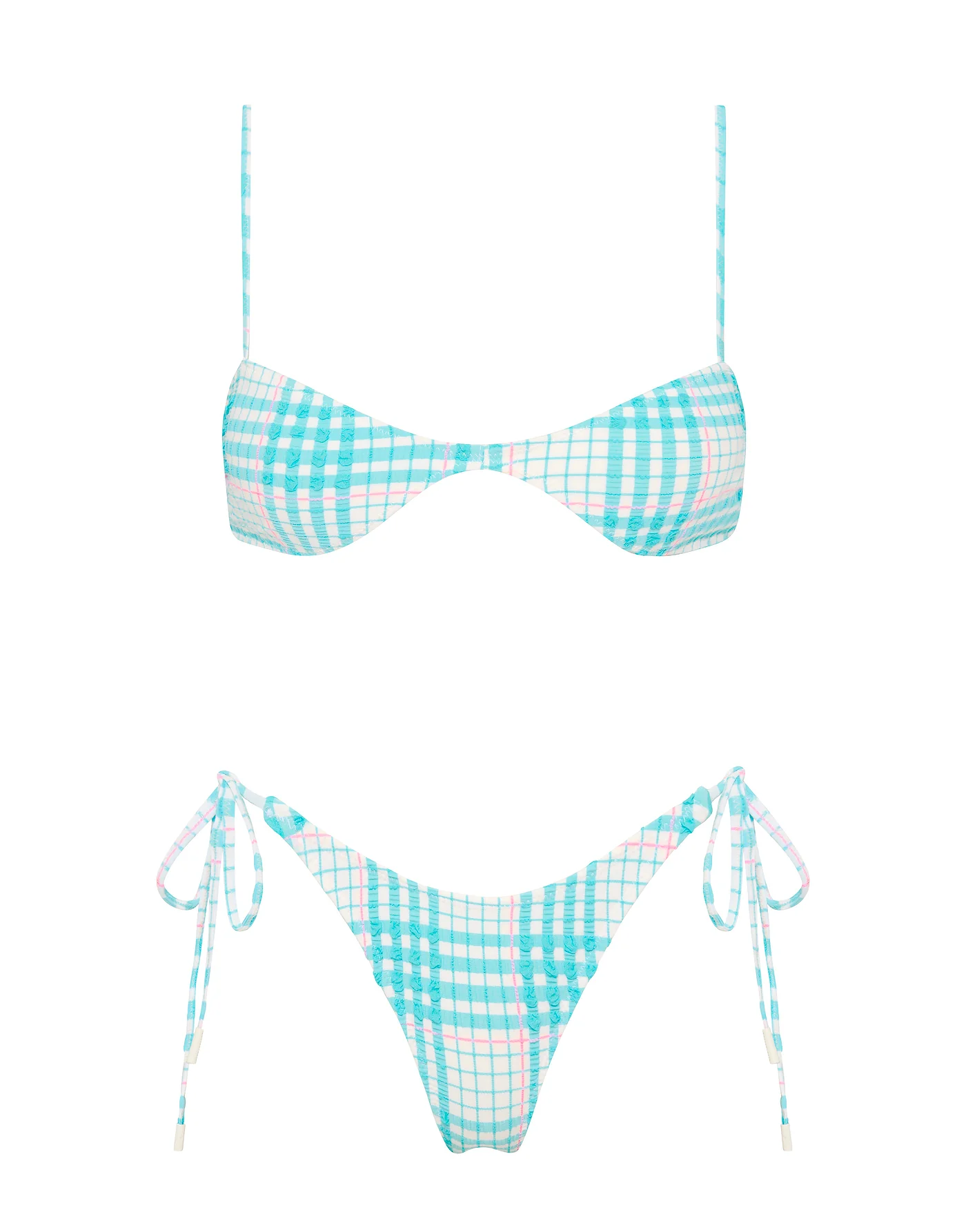STELL - BLUE BLOSS CHECK Scoop Bikini Set