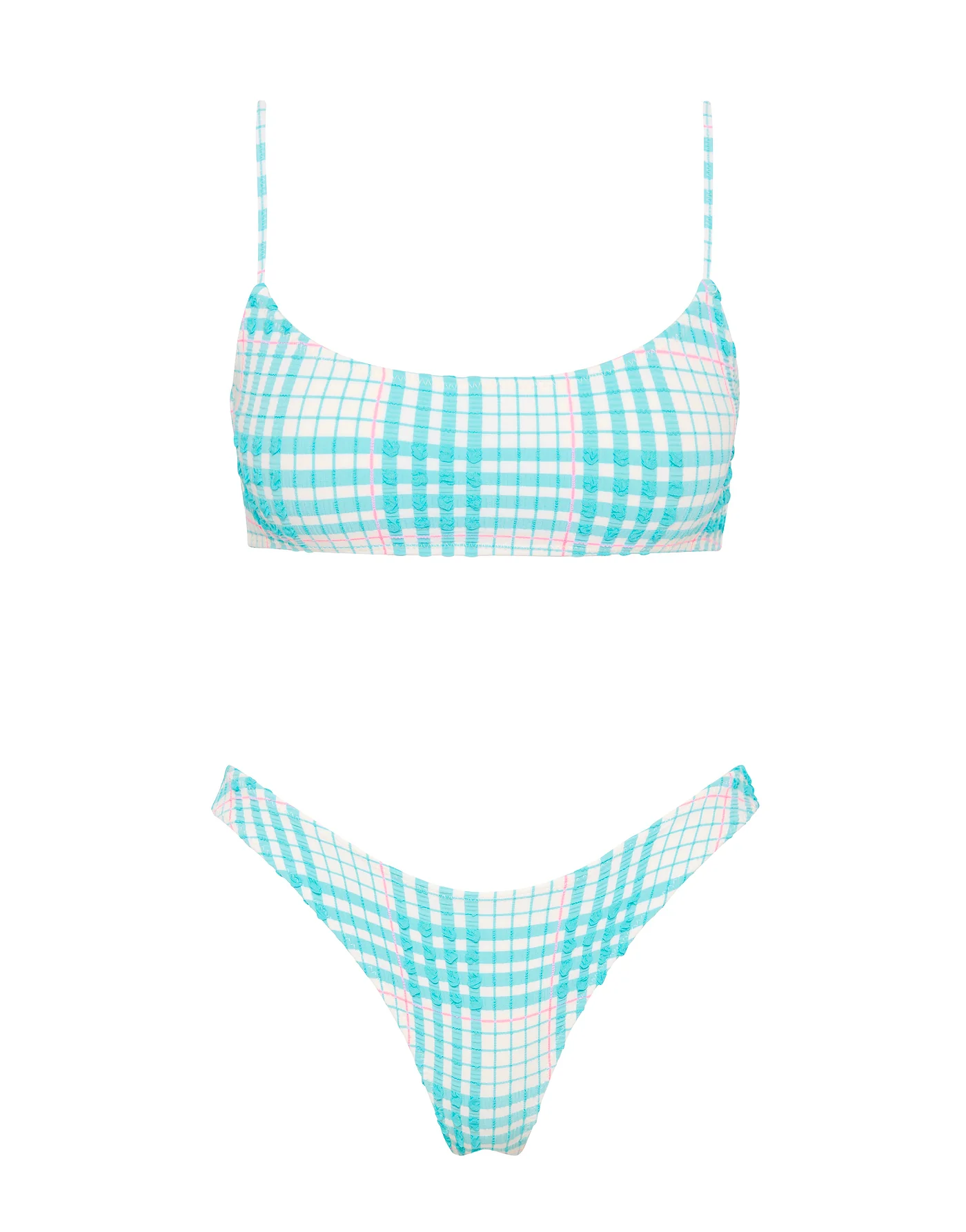 MICA - BLUE BLOSS CHECK Crop Bikini Set
