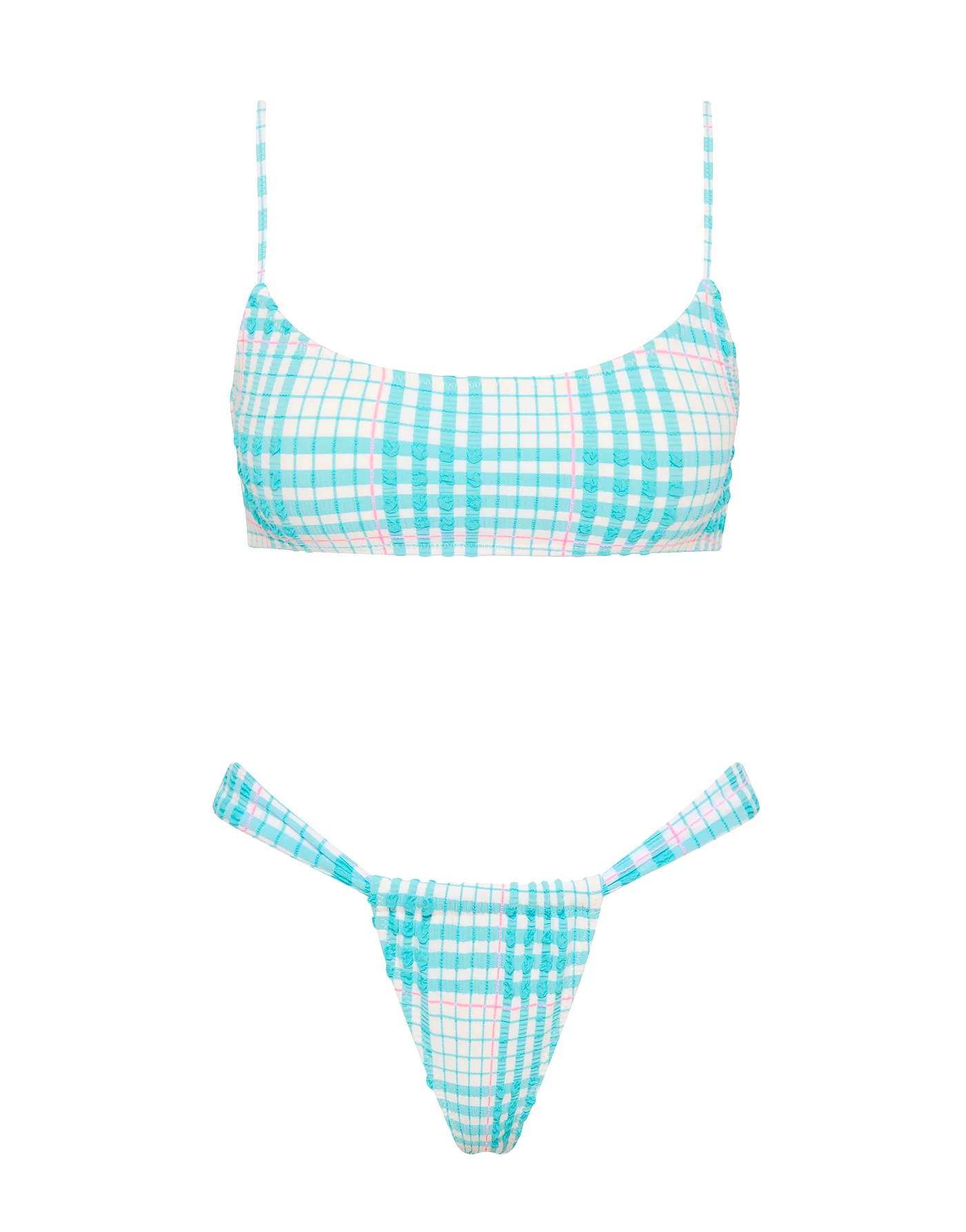 MICA - BLUE BLOSS CHECK Crop Bikini Set