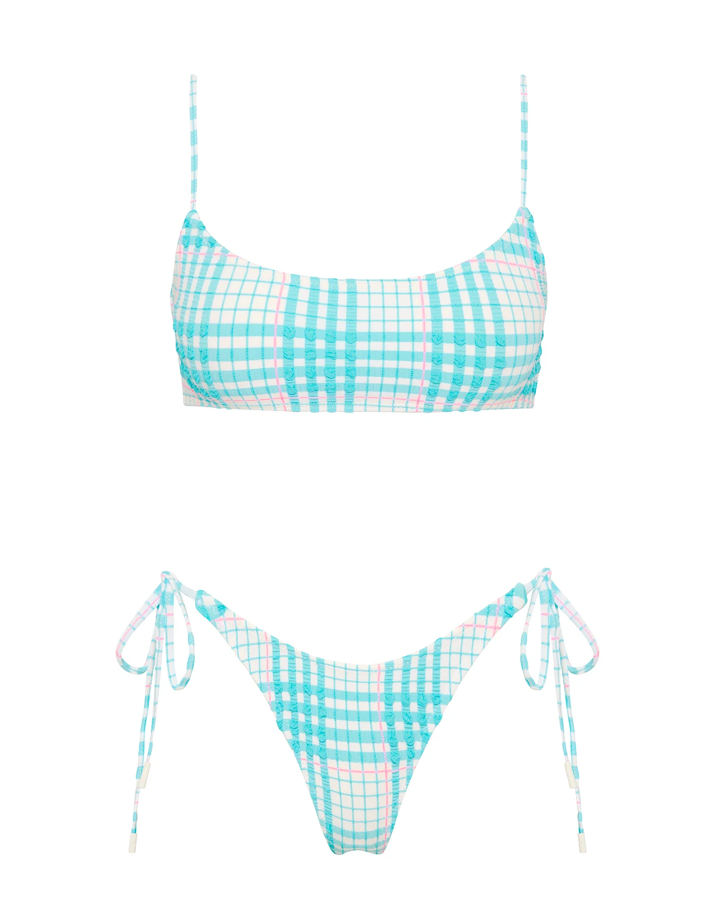 MICA - BLUE BLOSS CHECK Crop Bikini Set