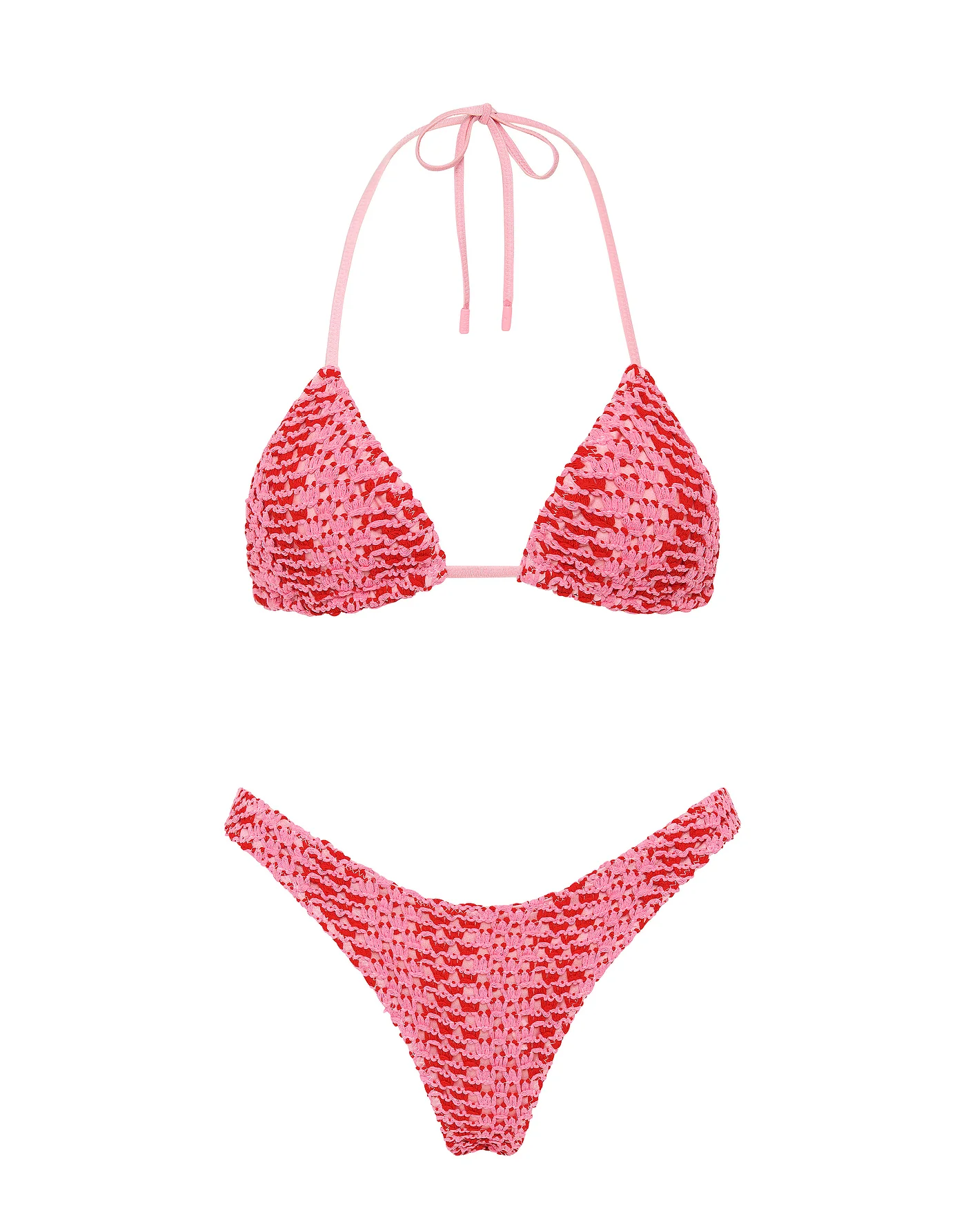 VINCA - ALINA Pink Crochet Triangle Bikini Set